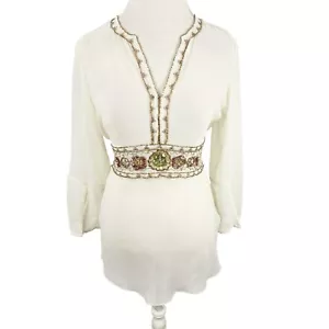 Vintage TOGETHER Chiffon Bluse Perlen Taille zum Binden Boho viktorianisch Größe 8 - Bild 1 von 11