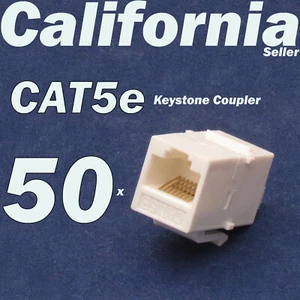 50 pcs Lot CAT5 Inline RJ45 Keystone Wall Coupler Jack Adapter 8P8C White CAT5e  - Picture 1 of 12