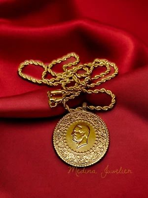 Resat Altin Tugra Altin Zincir Gold Münze Kette 22 Ayar Altin Kaplama Atatürk - Bild 1 von 4