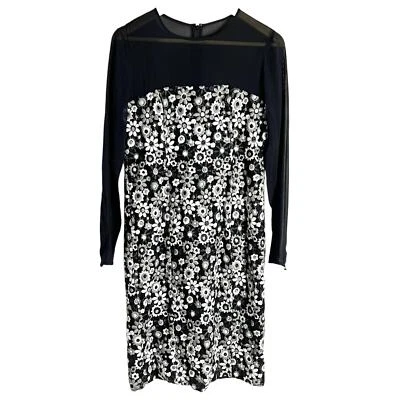 Worth Black White Floral Embroidered Sheer Long Sleeve Sheath Dress Size 10 - Image 1 of 4
