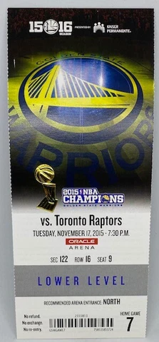 2015-16 Golden State Warriors MINT FULL SEASON TICKET Win #12 73 Win Season RARE Cover