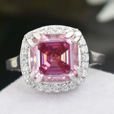 Сертифицированное кольцо из чистого серебра 925 пробы с натуральным розовым бриллиантом VVS1 3,8 карата - Изображение 1 из 4