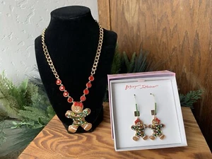Betsey Johnson Maximalist Christmas Necklace Earrings Set Gingerbread - Picture 1 of 3