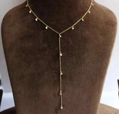 Collar largo de cadena Lariat enchapado en oro amarillo de 14 quilates con diamantes creados en laboratorio de 1,00 quilates Foto 1 de 4