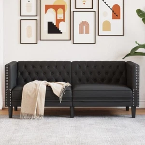 Chesterfield-Sofa 2-Sitzer Schwarz Kunstleder - Bild 1 von 9
