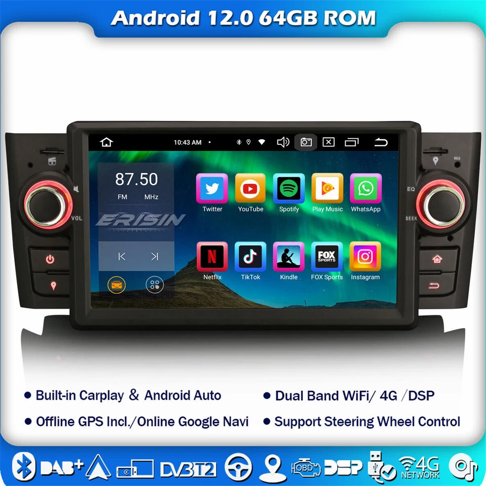 4+64GB 8-Kern Android 14 Autoradio Fiat Punto/Linea CarPlay Navi DAB+WiFi OBD FM - Bild 1 von 4