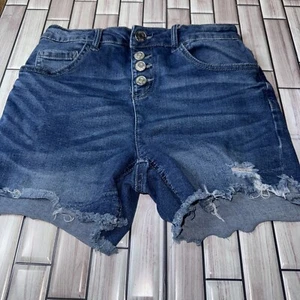 Justice Girls Cut-Off Shorts Size 18 Blue Stretch Snaps - Picture 1 of 7