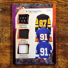 3-11-23 . 2022-23 leaf in the game used #gtr-4 crosby tavares stamkos jersey 1/3