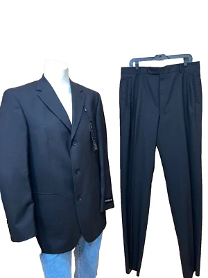 Geoffrey Beene Lincoln Mercer $395 NWT Black Men 2 Piece Suit 42L W36 100% Wool - Image 1 of 4