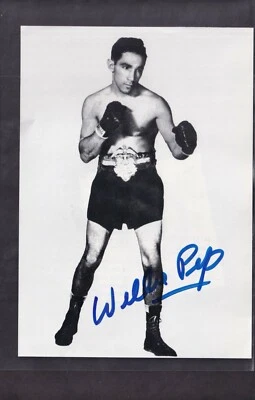Auténtica foto de revista Beckett autografiada por Willie Pep campeón de boxeo 5x7 Foto 1 de 2