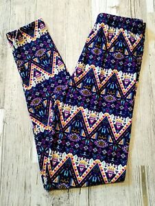 Aztec Leggings! Graphic Print. Blue Purple. Soft! S/M Small Med OS Womens NEW