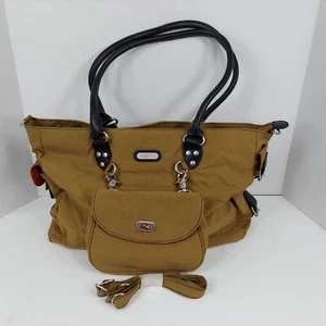 Baggallini Classic Oversized Travel Tote & Waist Sling Bag Set Tan/Red Nylon NEW - Picture 1 of 15