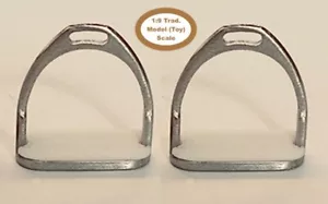 HORSING AROUND Traditional 1:9 ENGLISH STIRRUPS WITH WHITE DIAMOND TREADS Silver - Picture 1 of 3