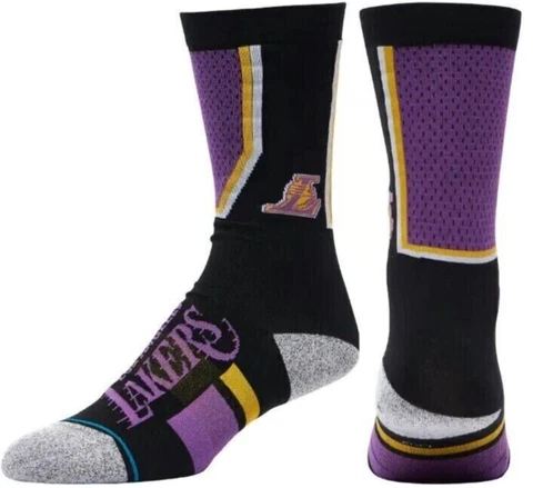 New Stance NBA Lakers Shortcut 2 Infiknit Crew Socks  Mens size L Kobe Lebron MJ Cover