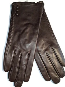 Guantes de cuero con detalles de 3 botones y encaje para dama, marrón - Imagen 1 de 4