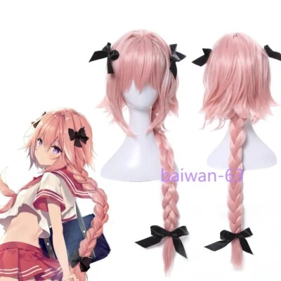 FGO Fate Apocrypha Astolfo Larga Trenzada Cola de Caballo Moño Fiesta Pelucas Juegos con disfraces Foto 1 de 4