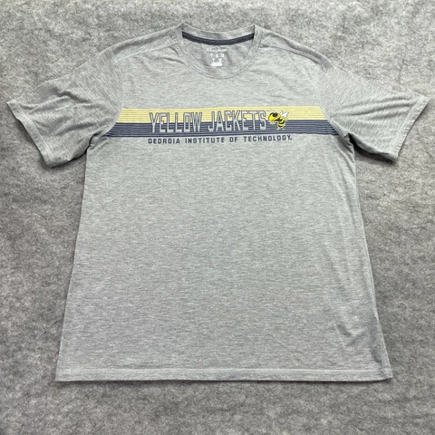 Georgia Tech Yellow Jackets T-Shirt Men Large Gray Champion Polyester Crew Neck Cover