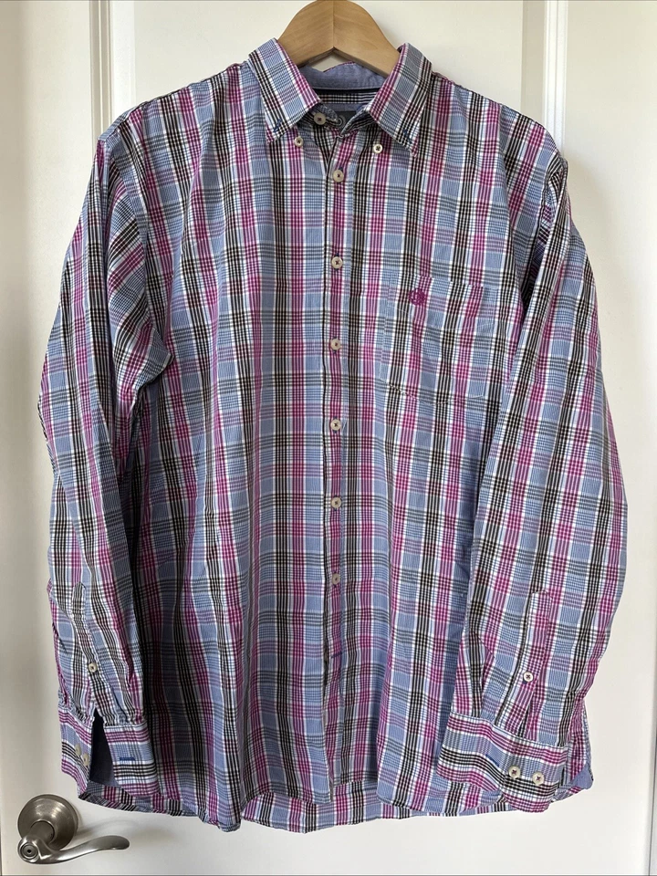 Bugatti Shirt Mens XL 43/44 Pink Brown Blue Button Up Preppy Casual Business — 第 1/4 张图片