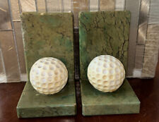 Vintage Italian Green Marble Bookends with Golf Balls