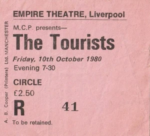The TOURISTS TICKET 1980 Liverpool Empire Theatre 10th Oct Original Eurythmics - Foto 1 di 6