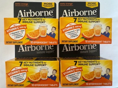 Pack de 4 Airborne Efervescent Zesty Orange 10 Tabletas, Total 40 Comprimidos Foto 1 de 3