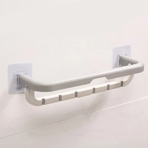 (Grau Und Weiß)Handtuchhalter Doppelte Schicht Bar Folding Holder Regal Hole KU - Bild 1 von 1
