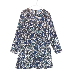 Vestido Vera Wang Estampado Floral Azul Negro Blanco Manga Larga Cuello Redondo Funda XL - Imagen 1 de 3