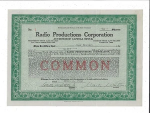 Pennsylvania 1932 Radio Productions Corp Aktienzertifikat #7 Philadelphia - Bild 1 von 2
