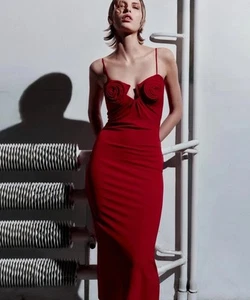 NWT H&M X Magda Butrym Strappy Red Rose Appliquéd Calf Length Dress Size XXL - Picture 1 of 5
