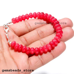 925 Sterlingsilber rosa Chalzedon Quarz 8-9 mm glattes Rondell Armband 7 Zoll - Bild 1 von 9