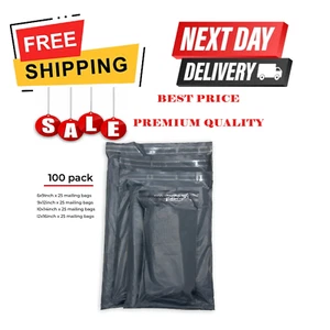 100 Mix GREY PostalPost Packaging Bags Plastic Parcel Mailing Postage SelfSeal - Picture 1 of 8