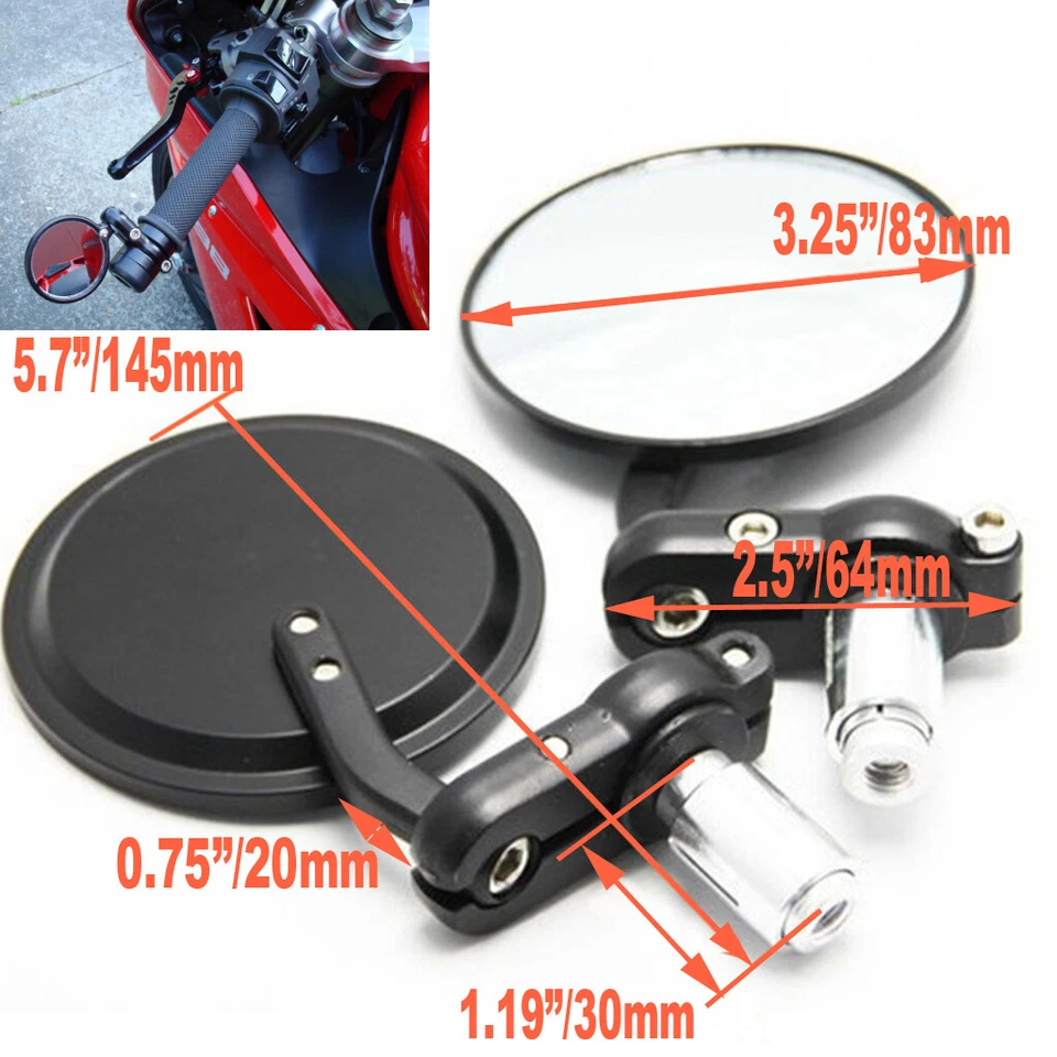 Black CNC Motorcycle Rearview MIRRORS for 7/8" Handle Bar End CAFE RACER BOBBER - Image 1 of 4