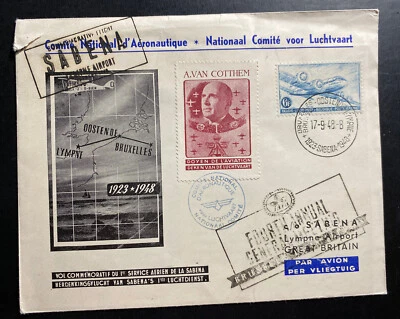 1948 Bruxelles Belgium SABENA First Flight Airmail Cover FFC Lympne England - Image 1 of 2