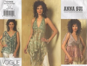 Vogue Sewing Pattern 2968 Blouse by Anna Sui, Halter or V Neck Size 4 6 8 10 New - Picture 1 of 13