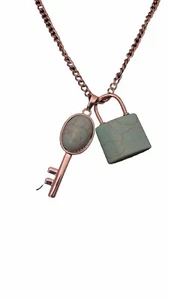 Turquoise In Silvertone Key And Lock Set 26.45 Ctw Chains Sold Separate - Picture 1 of 6