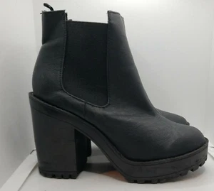 Divided By H&M~Womens Chelsea Chunky Black Boots~Stretch Ankle~Block Pull On~7 - Picture 1 of 14