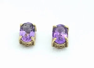 9ct Gold Amethyst Earrings Faceted Stud Post - Picture 1 of 3