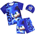 3Pcs Sonic Swimsuit Set Kids Boys Swimwear Shorts Cap Outfit Swimming Costume?