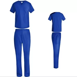 Men STRETCH Scrub Sets Solid V-Neck Top Cargo Pant Men Nursing Uniform - Picture 1 of 2