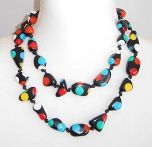 Sobral Dots Wave Multicolor Polka Dots Black Beads Artist Made 42" Long Necklace - Picture 1 of 8