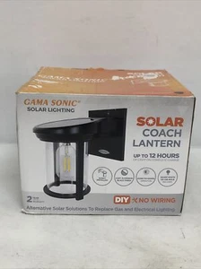 Gama Sonic Solar Coach Lantern Dusk to Dawn LED Black Outdoor Wall Mount - Picture 1 of 4