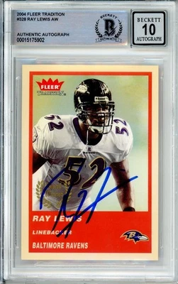 2004 Fleer Tradition #328 Ray Lewis AW Baltimore Ravens BGS Autograph 10 - Image 1 of 4