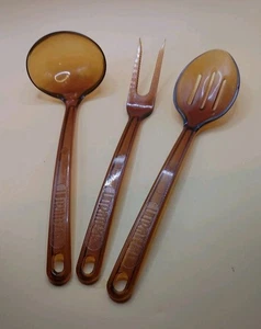 Utensilios Ultra Temp Amarillo Ámbar Juego de Servir Tres Piezas Hecho en EE. UU. De Colección - Imagen 1 de 5