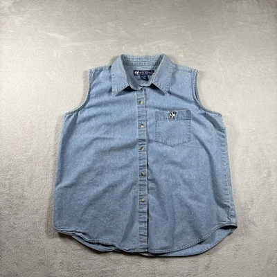 Camisa para mujer Big Dogs grande azul sin mangas con botones Y2K vintage #1350 Foto 1 de 4
