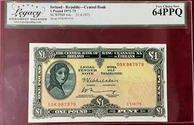 IRELAND *  1 POUND *  1971-1975  P-64c 64 PPQ (LEGACY) - Image 1 of 2