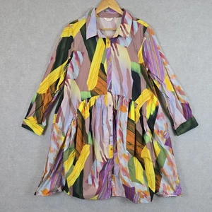 GORMAN X Noel Skrzypczak Dress Womens 14 Moon Flower Print Organic Cotton Shirt - Picture 1 of 15