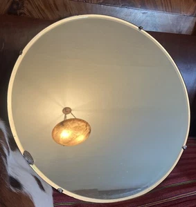 Heavy Antique Wall Mirror Round Beveled Edge  Nickel? Metal Deco Clip Frame Read - Picture 1 of 10