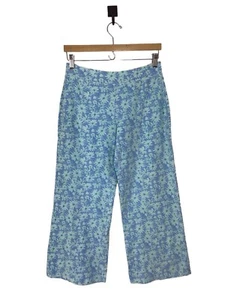 Lilly Pulitzer Blue Floral Cropped Stretch Pull On Pants Women’s Size Medium - Picture 1 of 4
