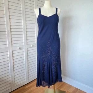 R&M Richards marineblau Perlen Midaxi Kleid Damen 10 90er Jahre Y2K Hochzeit formell Whimsigoth - Bild 1 von 12