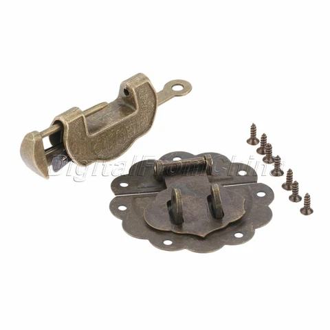 1 Set Zinc Alloy Furniture Jewelry Box Padlock Lock Key Toggle Latch Hasp Clasp Cover